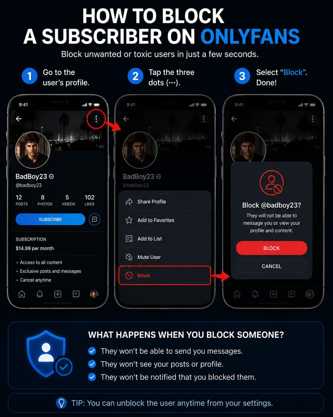 How to block someone on onlyfans using the block feature