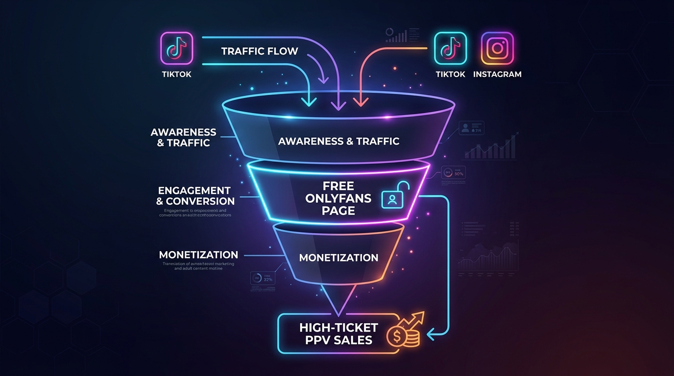 Diagrama del embudo de ventas para una freemium onlyfans strategy desde TikTok