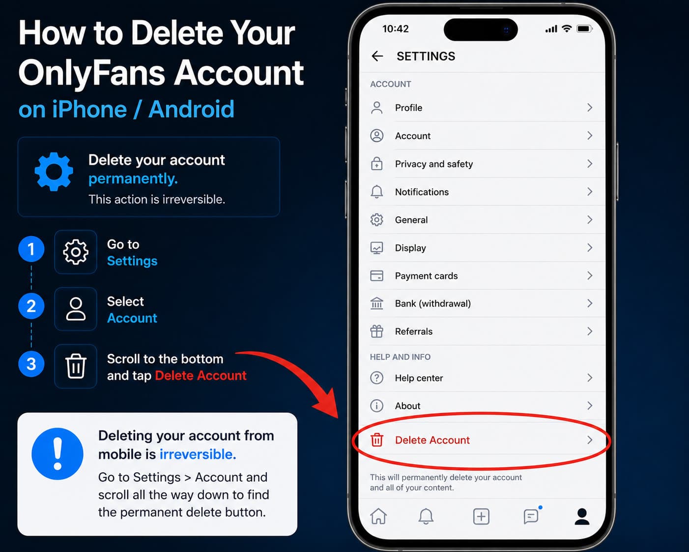 How to delete an onlyfans account permanently on iPhone settings