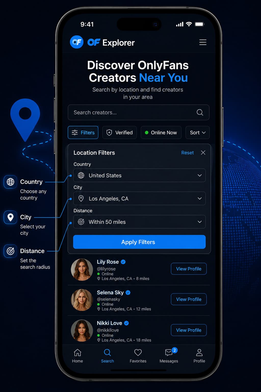 onlyfans location and country search filters