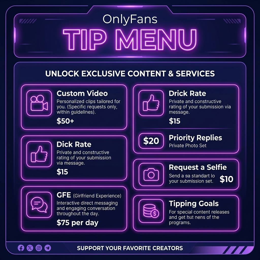 Ejemplo de onlyfans tip menu ideas con precios para GFE y custom requests